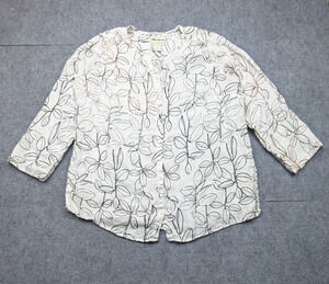 Cynthia Rowley Linen Button Up Shirt Womens 1X Blouse Floral Coastal Layer Beach